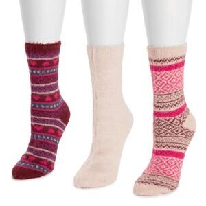 Muk Luks Super Cozy Boot Socks Super Soft Yarn Pink Burgundy 3 Pair